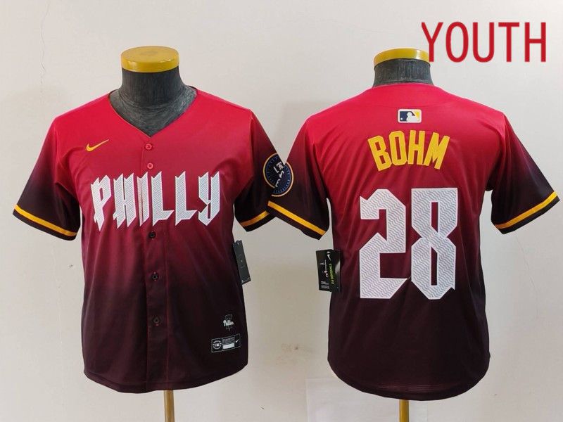 Youth Philadelphia Phillies #28 Bohm Red City Edition 2024 Nike MLB Jersey style 1->youth mlb jersey->Youth Jersey
